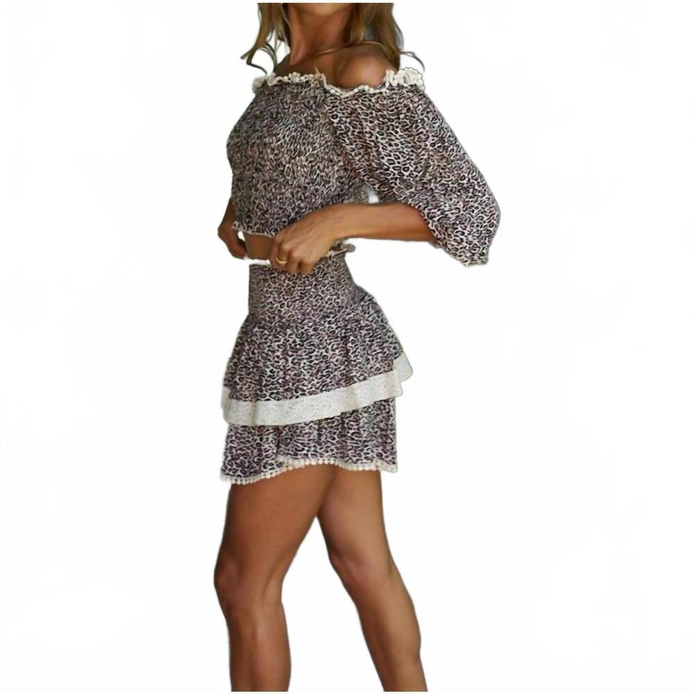 NEW OCEAN DRIVE surf gypsy mini print pompom crop top in leopard